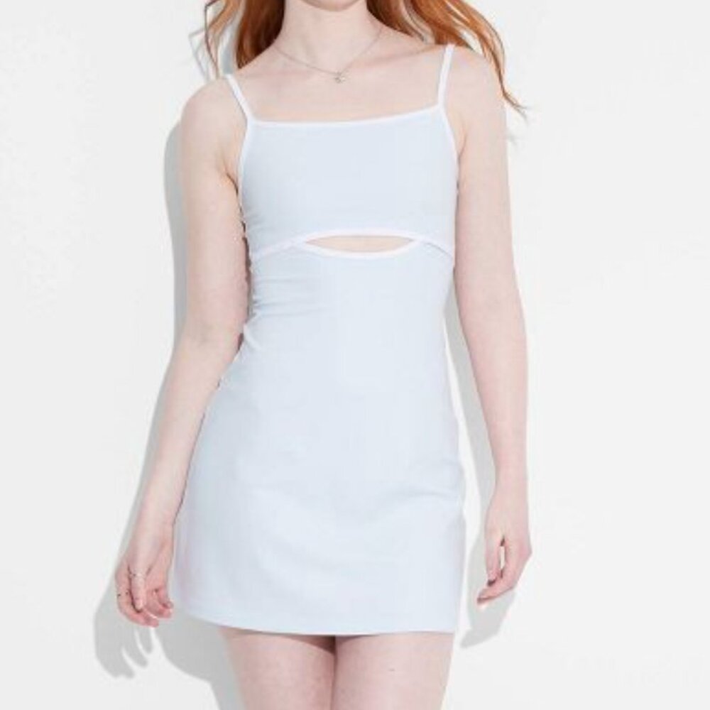 NWT Women's Keyhole ButterBliss Knit Mini Slip Dress in Light Aqua Blue